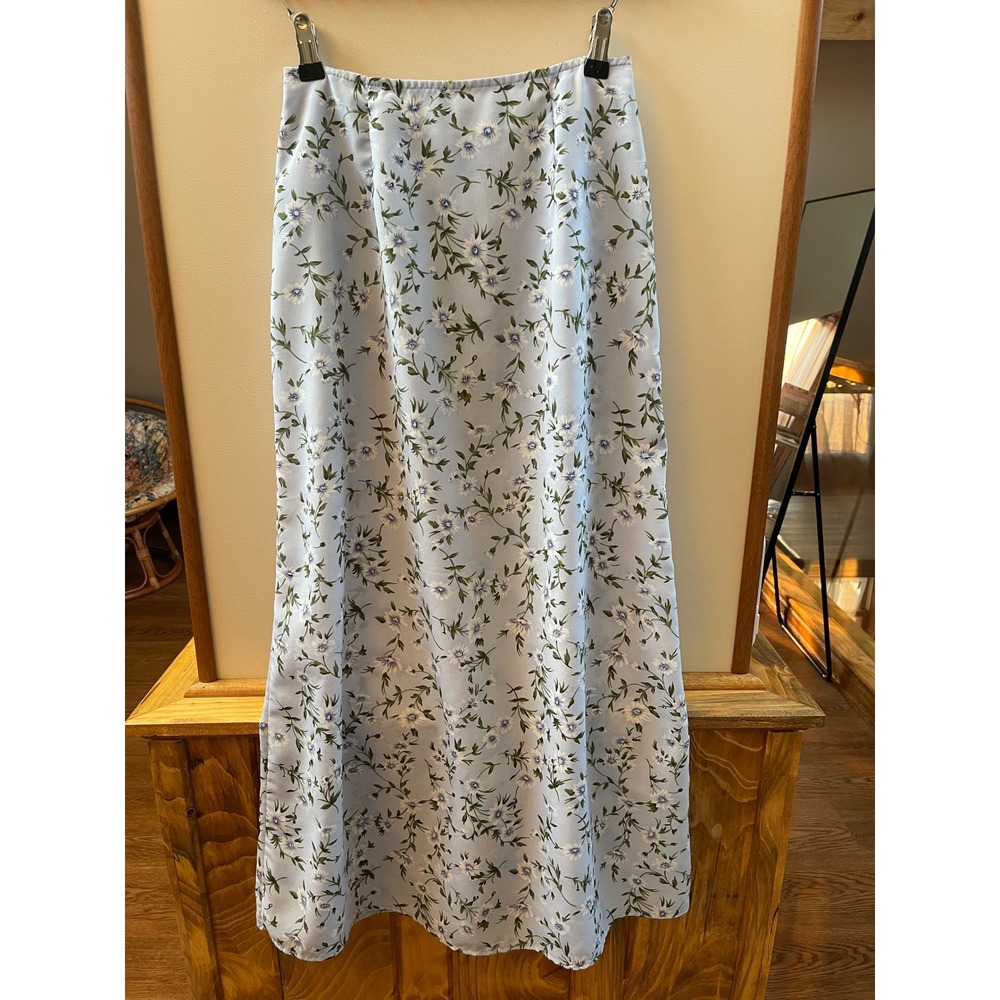 M Collection Maxi Skirt Womens 5/6 Light Blue Vintage Floral Long